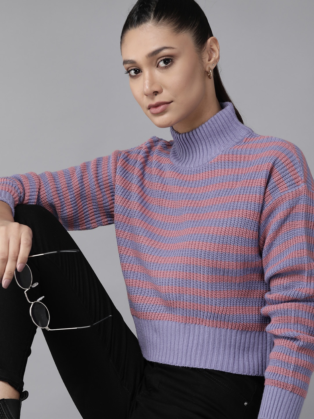 

Roadster Women Blue & Pink Striped Pullover