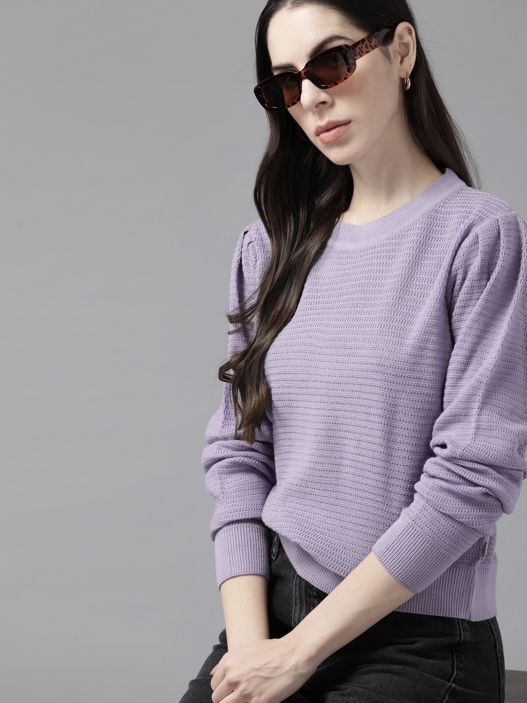 

Roadster Women Lavender Self Design Pullover