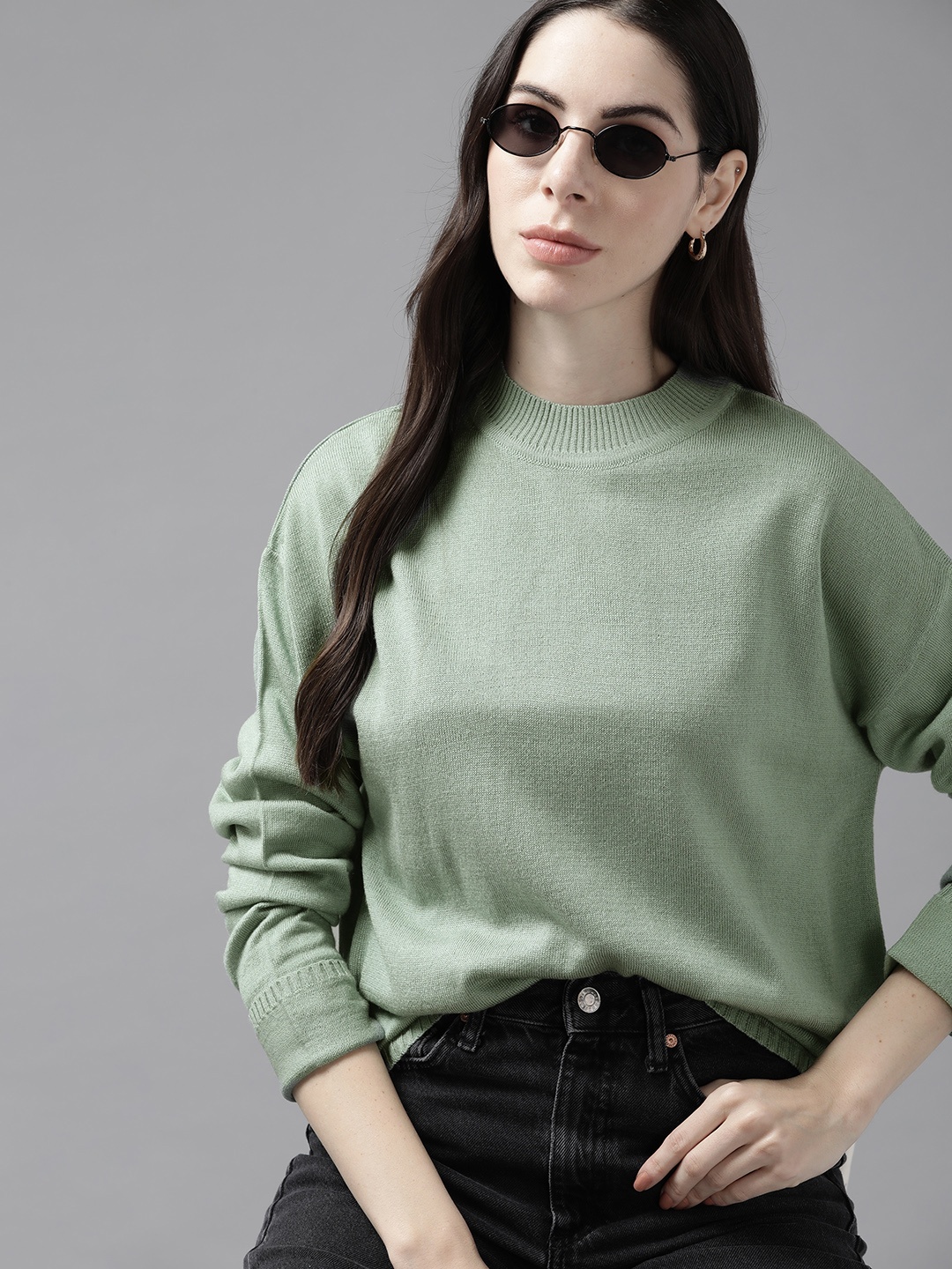 

Roadster Women Green Solid Pullover