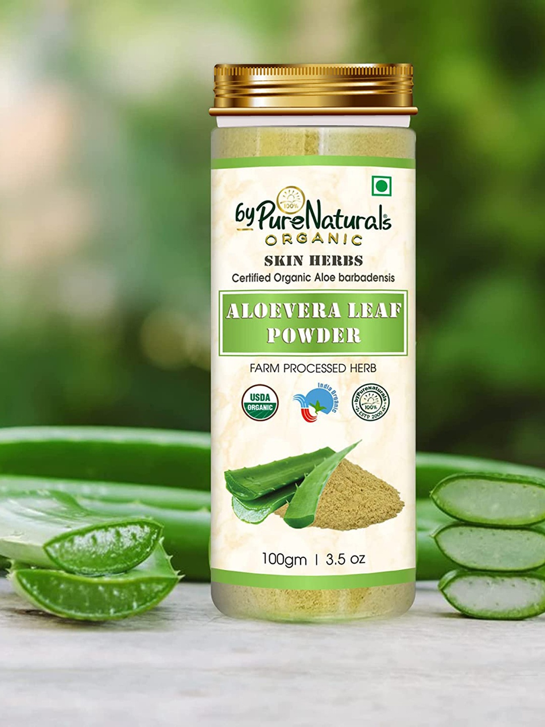 

byPureNaturals 100% Natural Organic Skin Herbs Aloe Vera Leaf Powder - 100 g, Green