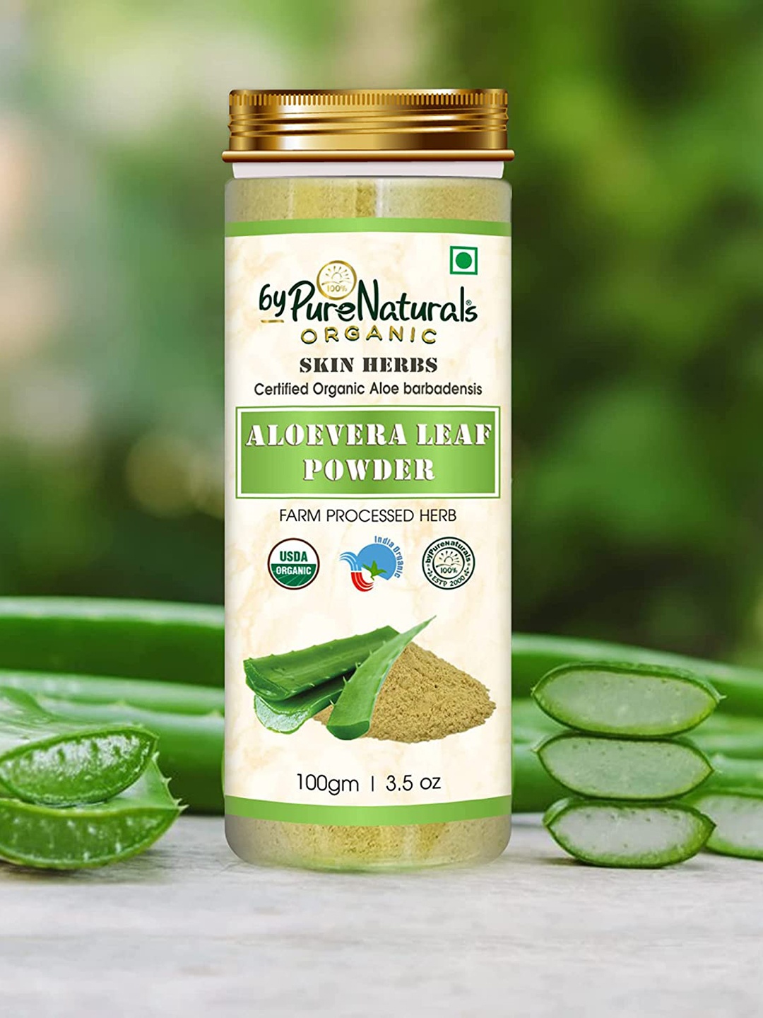

byPureNaturals 100% Natural Organic Skin Herbs Aloe Vera Leaf Powder - 100 g, Green