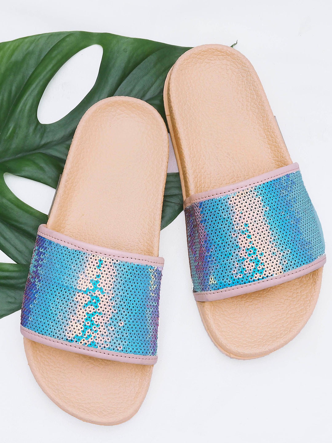 

DChica Girls Blue Embellished Open Toe Flats