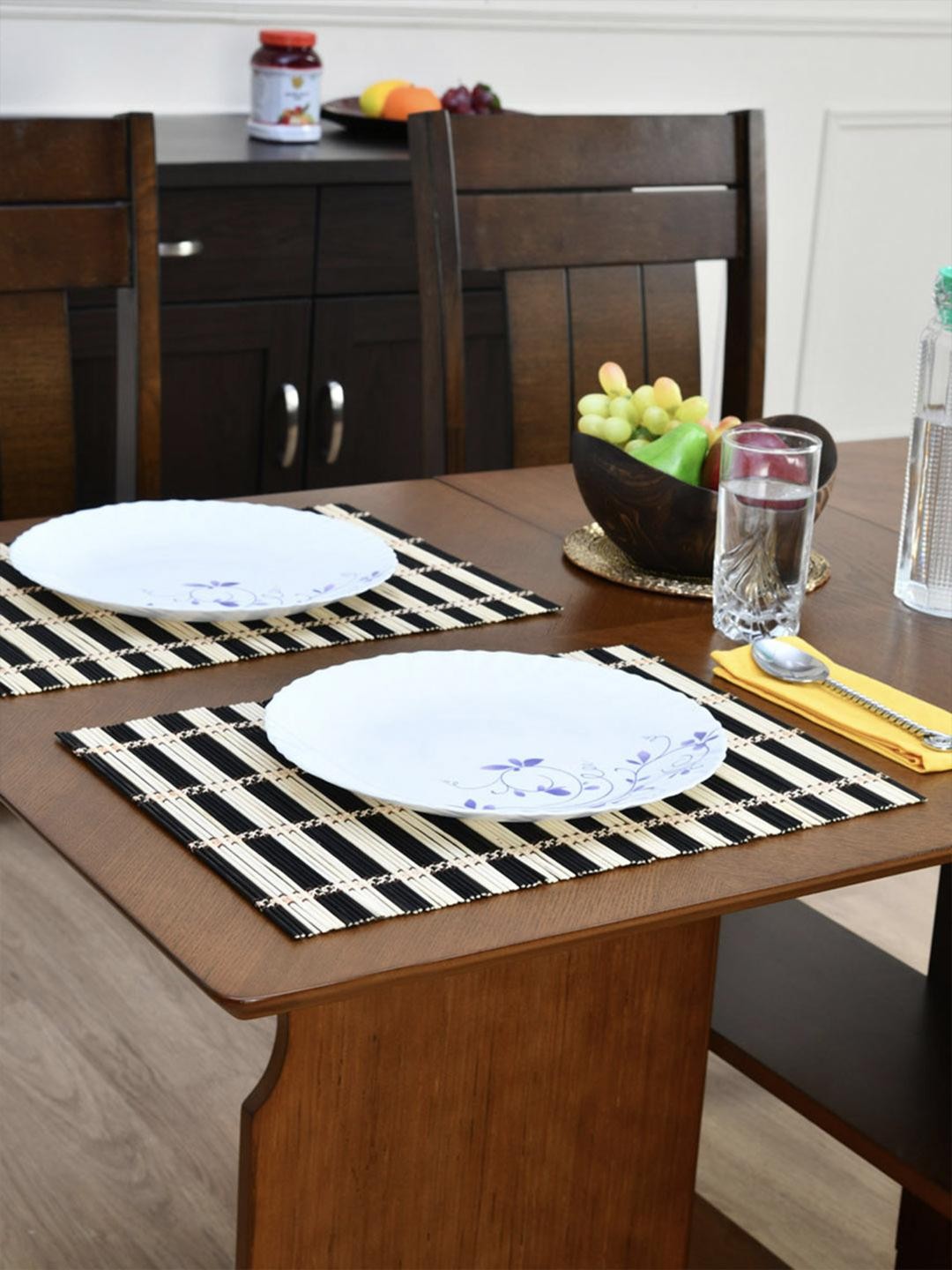 

Athome by Nilkamal Set of 6 Black & Beige Striped Placemats