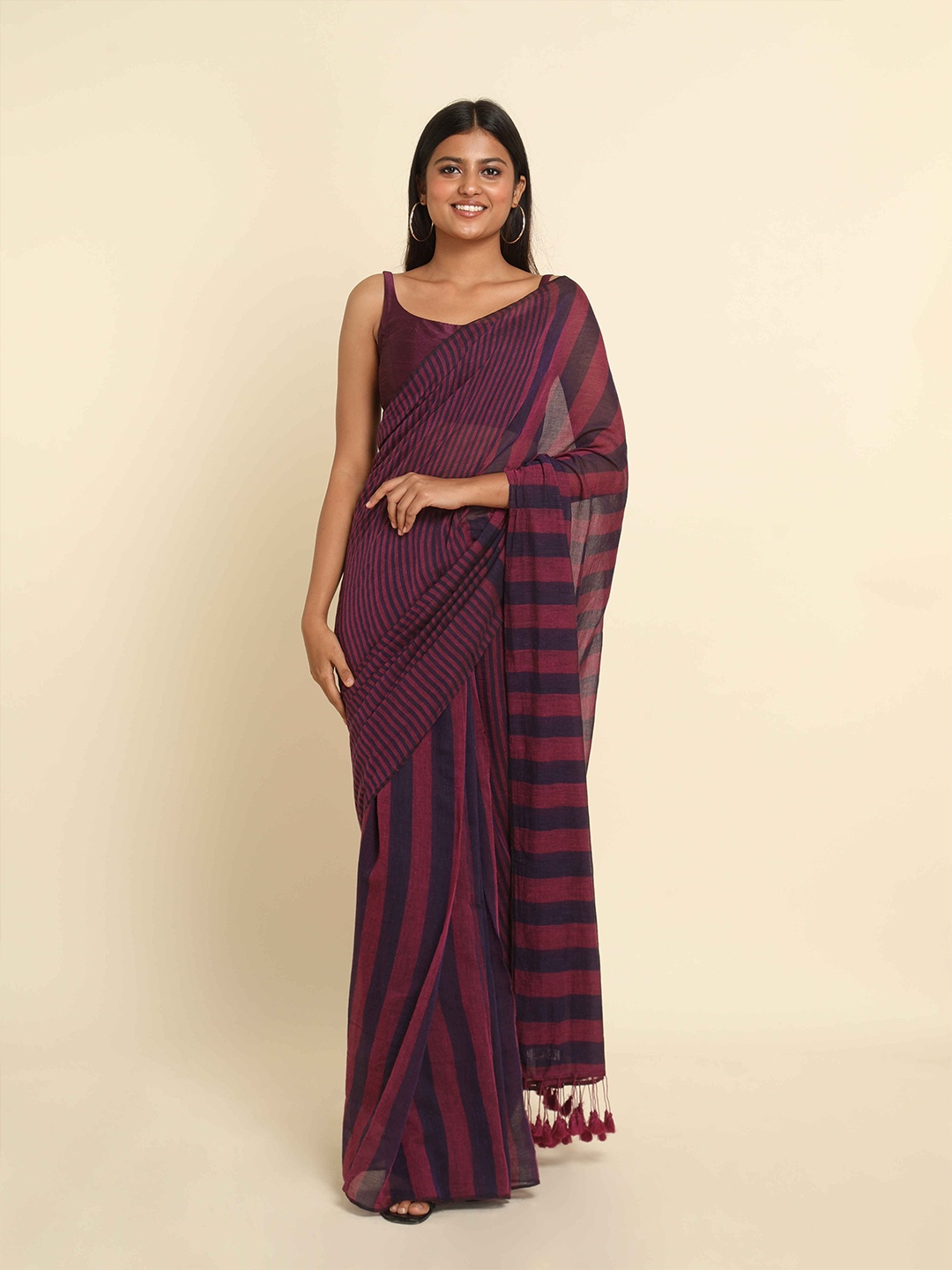 

Suta Blue & Magenta Striped Pure Cotton Saree