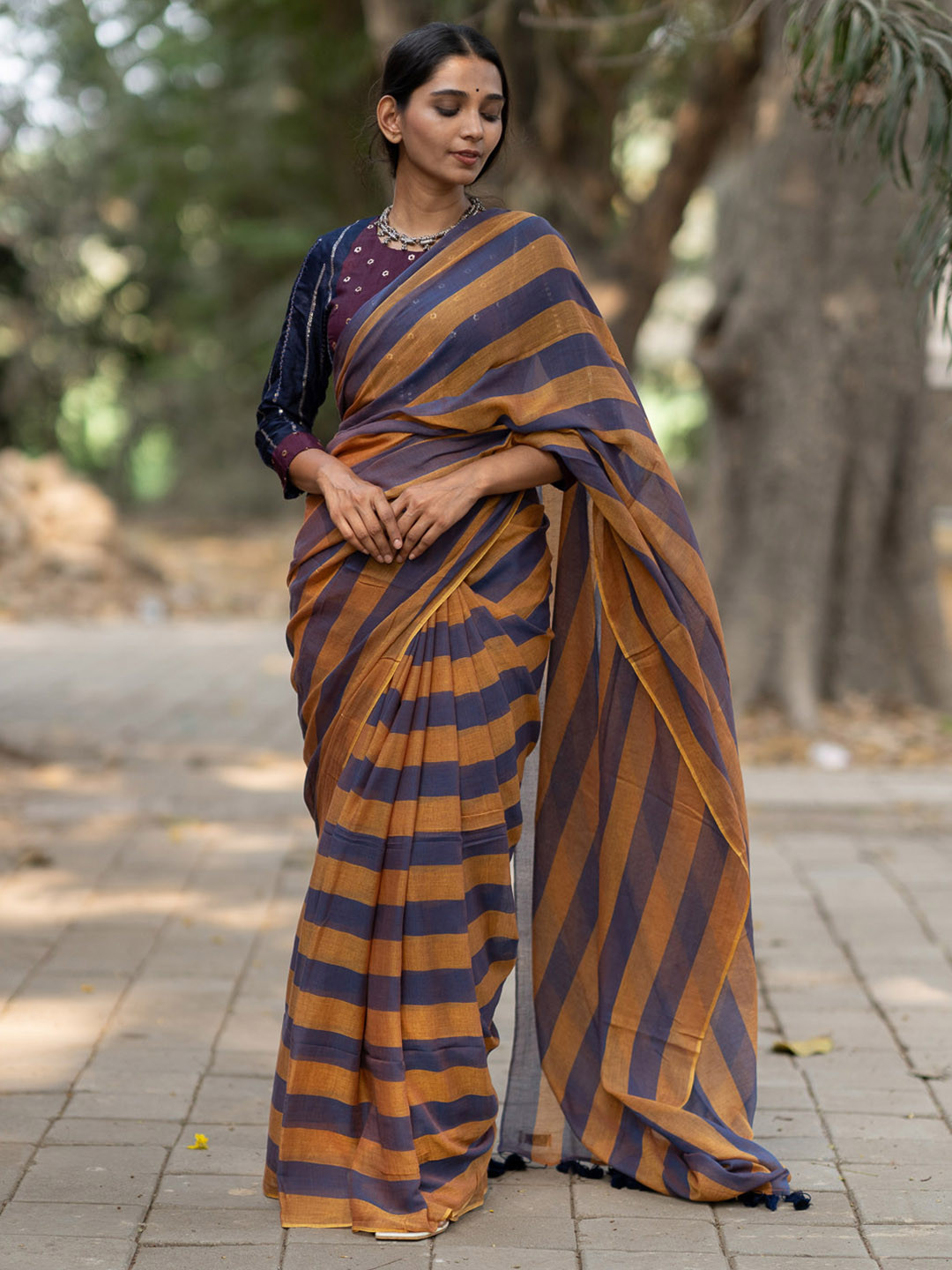 

Suta Orange & Black Striped Pure Cotton Saree