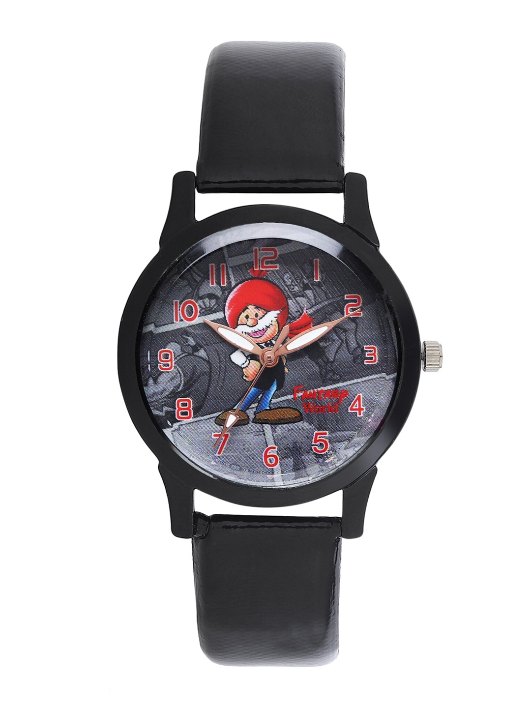 

Fantasy World Unisex Kids Multicoloured Printed Dial & Black Leather Straps Analogue Watch FW-022-CH-BK1, Multi