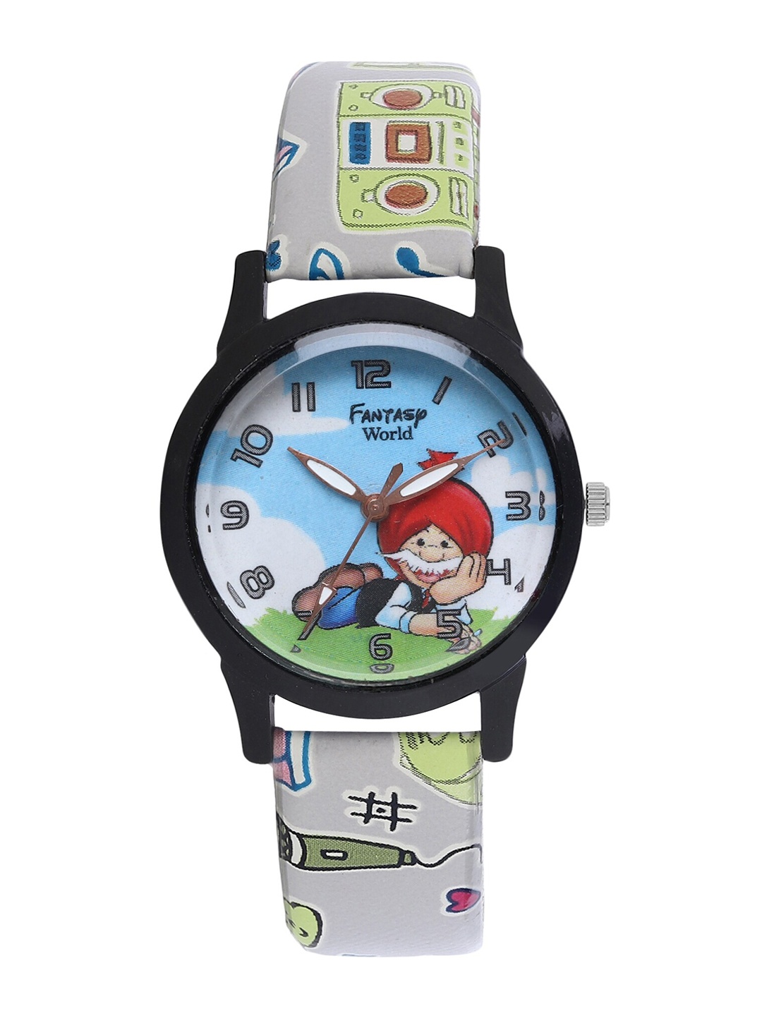 

Fantasy World Unisex Kids Multicoloured Printed Dial & Multicoloured Leather Straps Analogue Watch, Multi