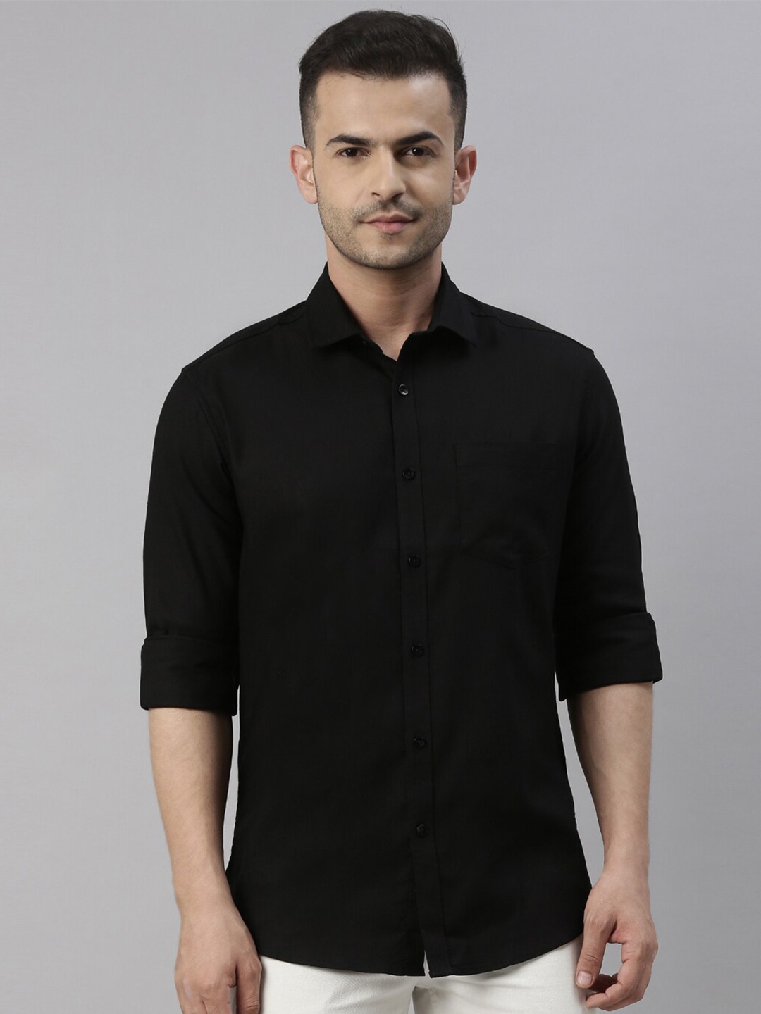 

Bushirt Men Black Comfort Casual Shirt