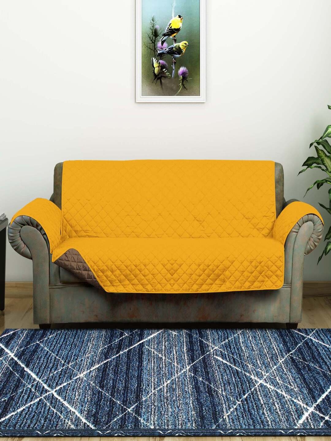 

Athome by Nilkamal Mustard Yellow & Taupe 2 Seater Reversible Sofa Cover