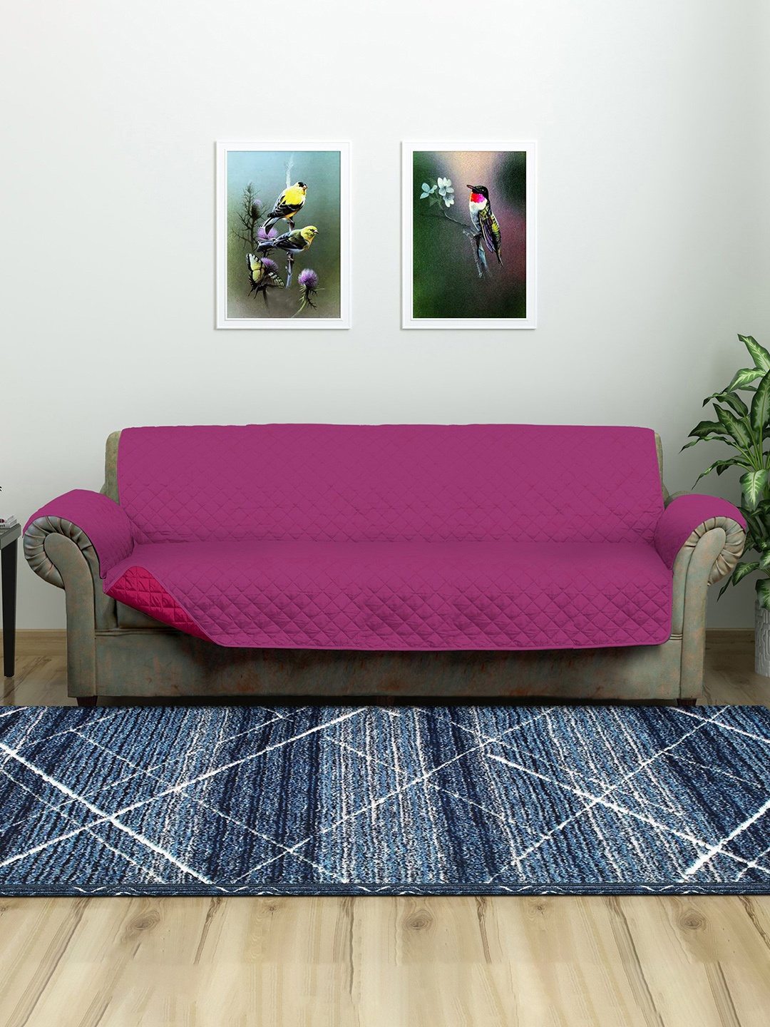 

Athome by Nilkamal Lavender & Fushia Solid Quilted Reversible 3 Seater Sofa Covers