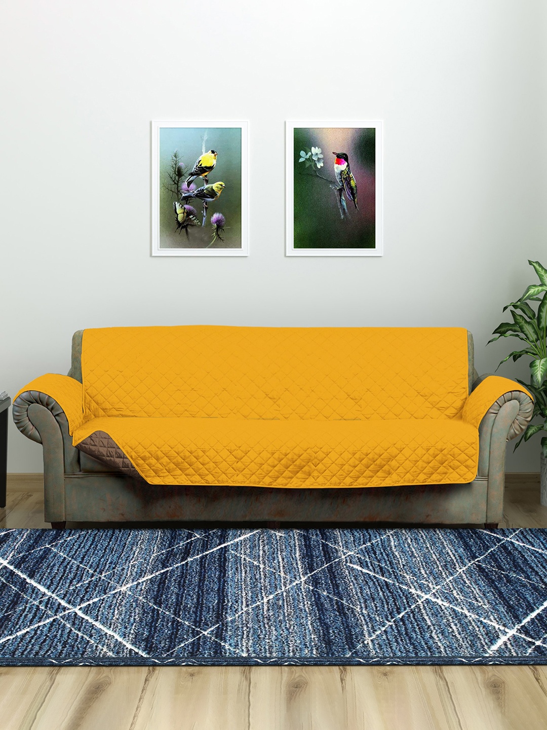 

Athome by Nilkamal Mustard Solid Reversible 3-Seater Sofa Covers