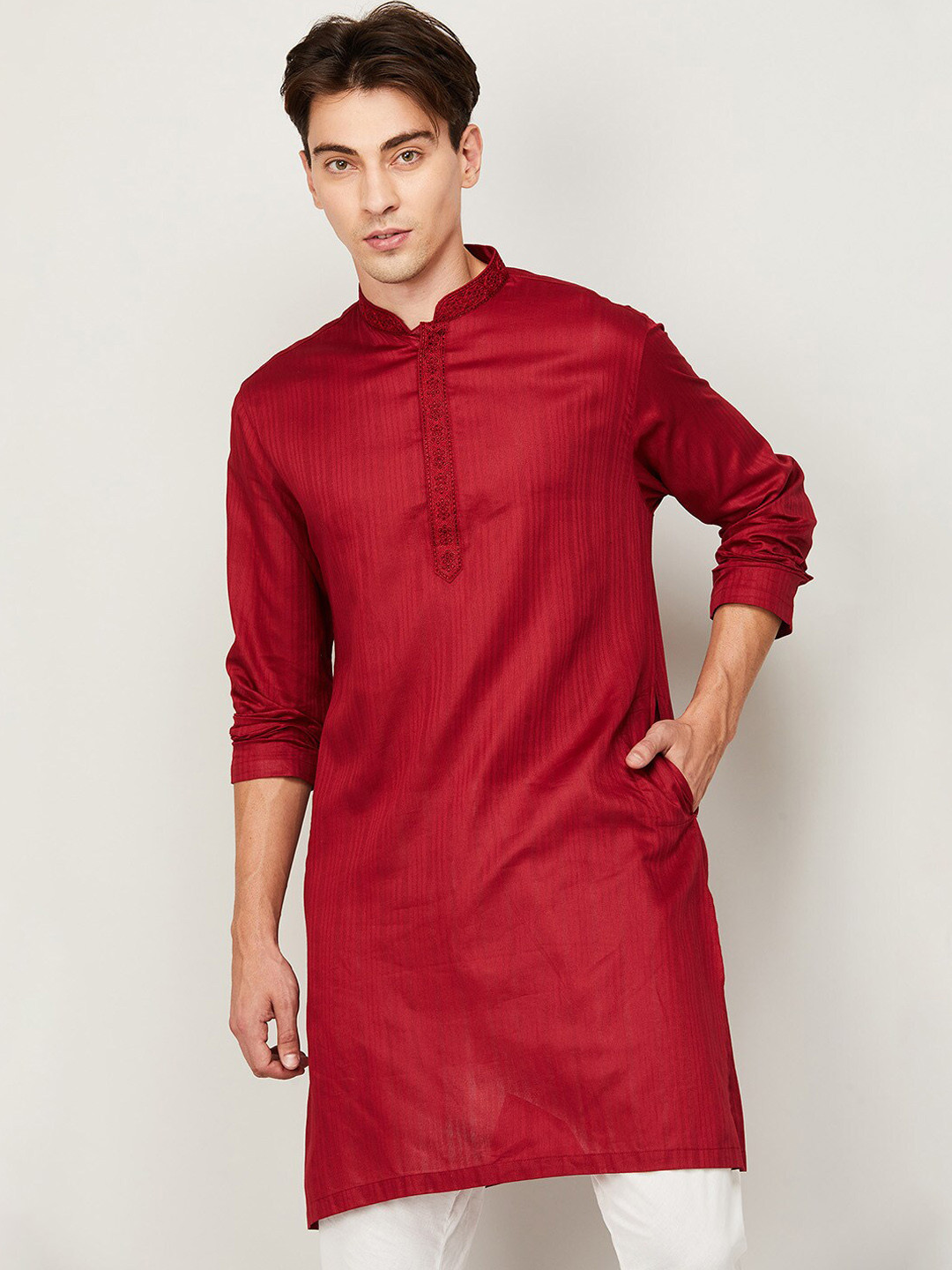 

Melange by Lifestyle Men Red High Slit Kurta with Pyjamas