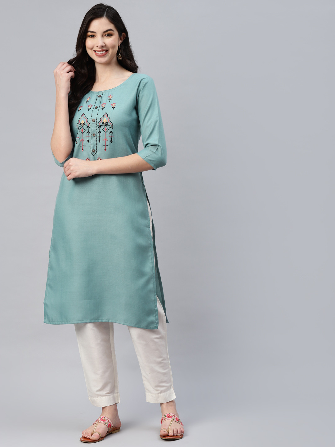 

Aarika Women Blue Ethnic Motifs Embroidered Kurta