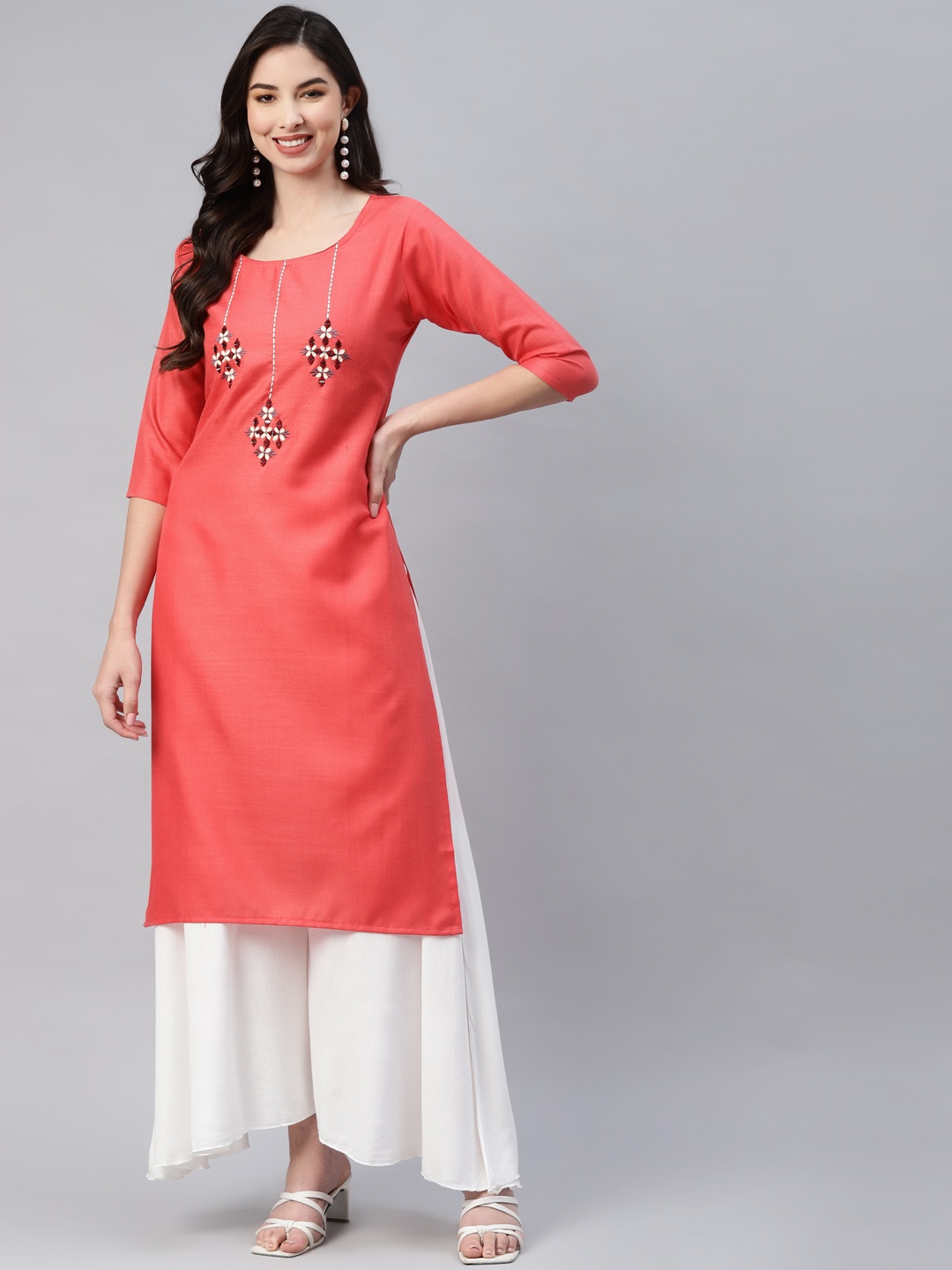 

Aarika Women Red Ethnic Motifs Embroidered Kurta