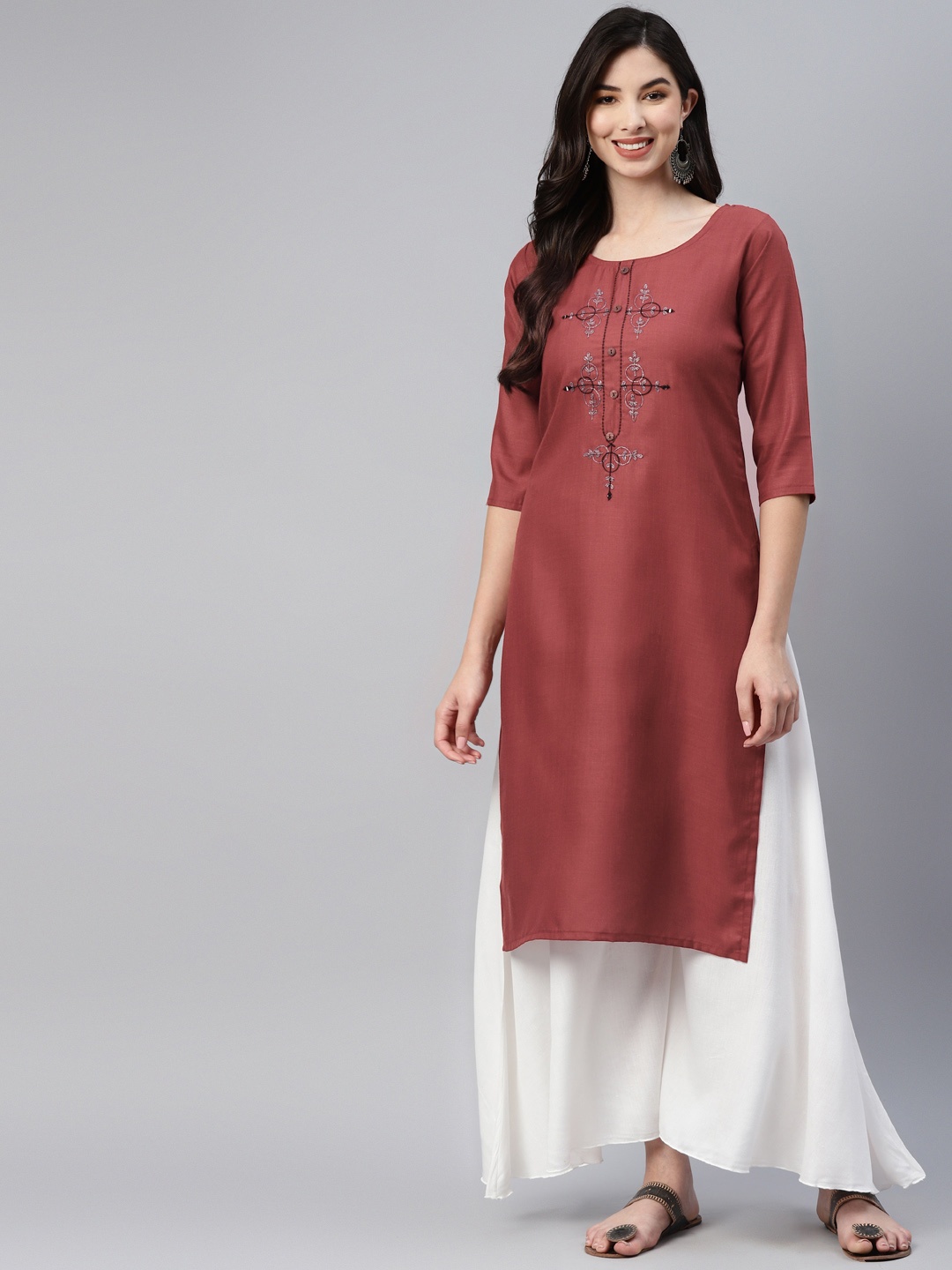 

Aarika Women Maroon Ethnic Motifs Embroidered Kurta
