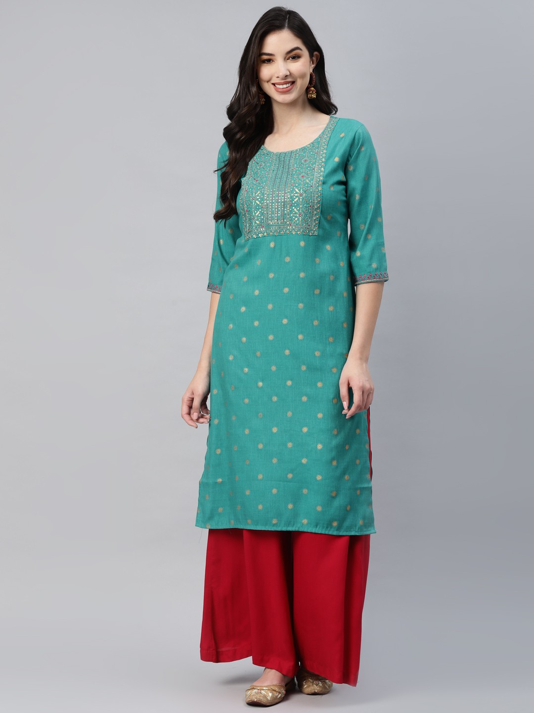 

Aarika Women Teal Ethnic Motifs Printed Kurta
