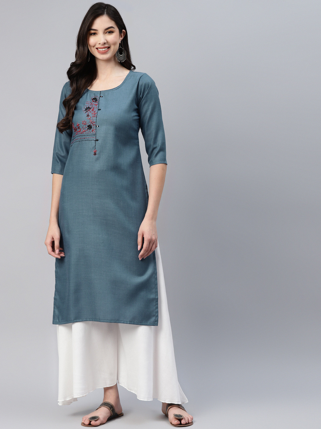 

Aarika Women Blue Ethnic Motifs Embroidered Kurta
