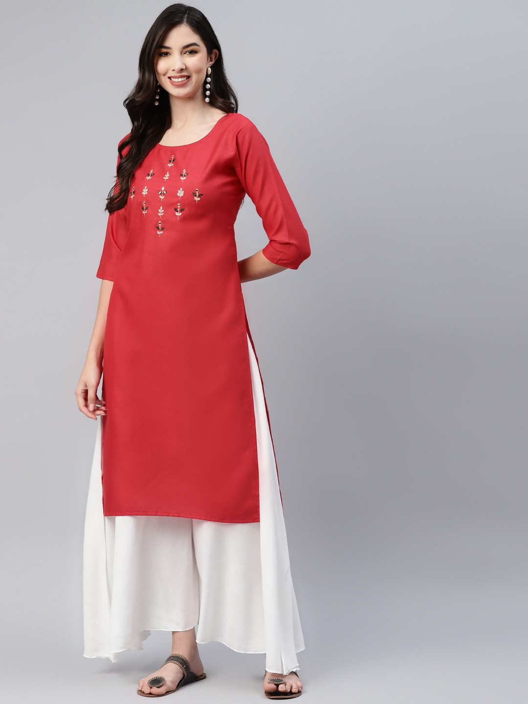 

Aarika Women Red Ethnic Motifs Embroidered Kurta