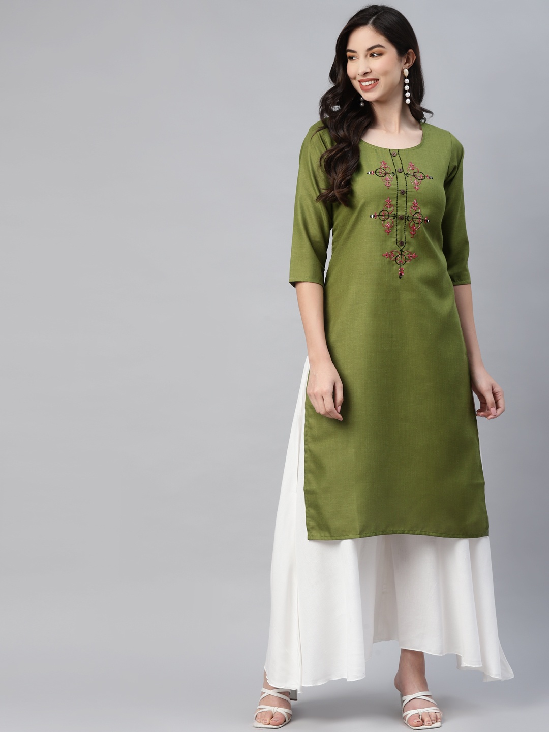 

Aarika Women Green Ethnic Motifs Embroidered Kurta