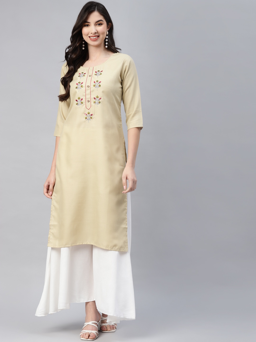 

Aarika Women Beige Ethnic Motifs Embroidered Kurta