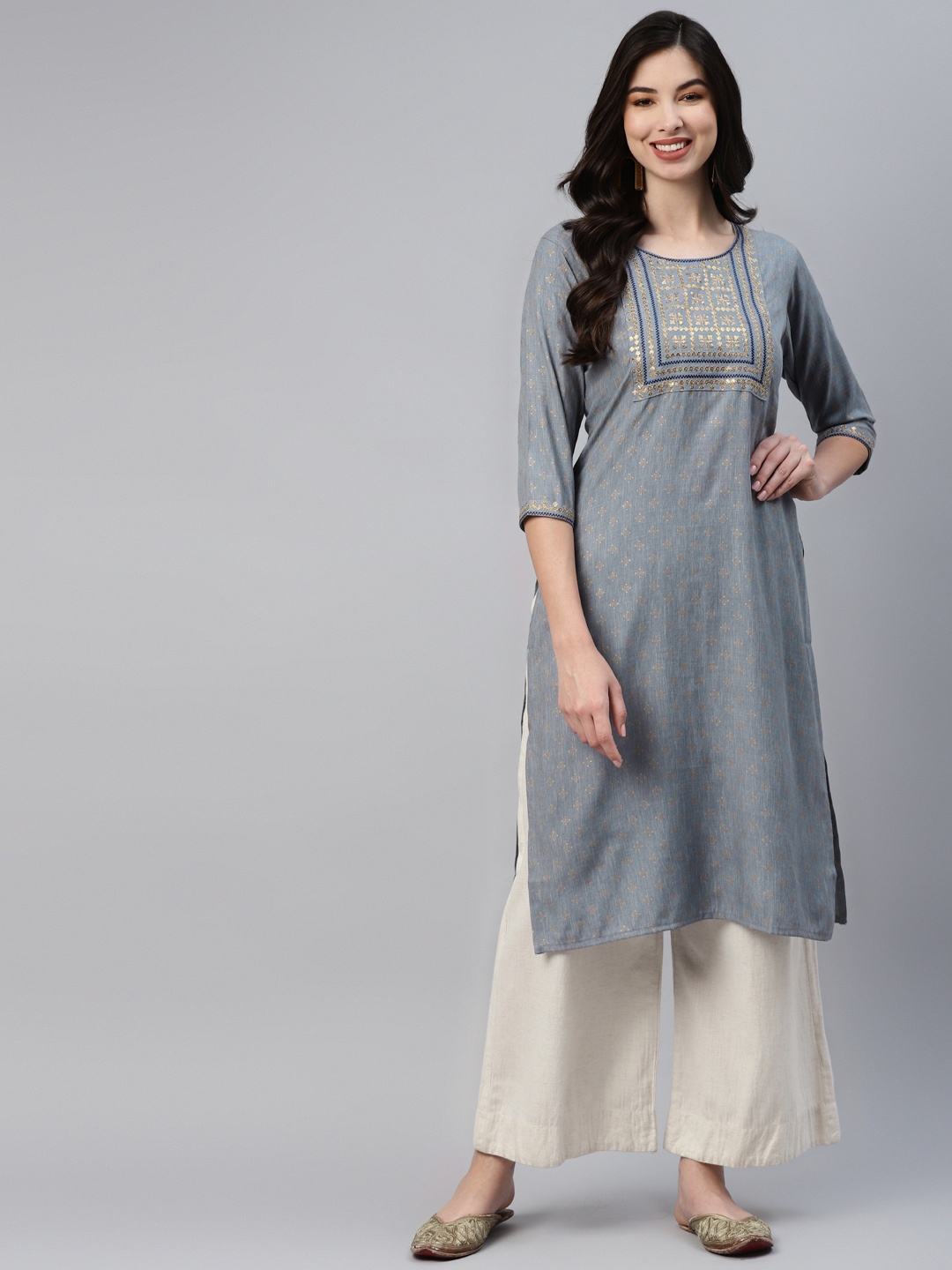 

Aarika Women Grey Pure Cotton Printed Sequinned Kurta