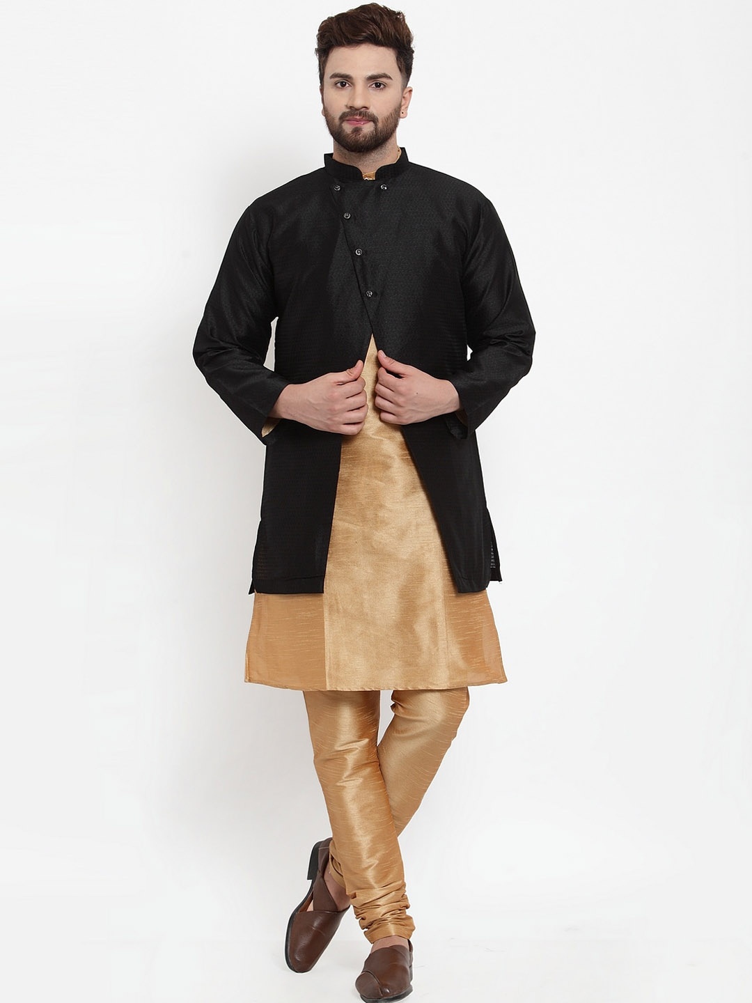 

Benstoke Men Copper-Toned Dupion Silk Kurta with Churidar