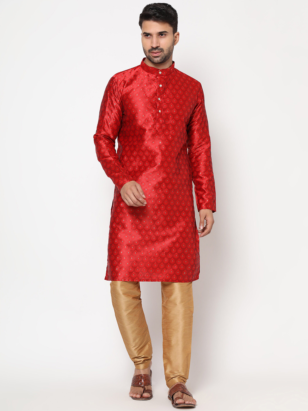 

Peony Cotton Fab Men Red Kurta with Pyjama