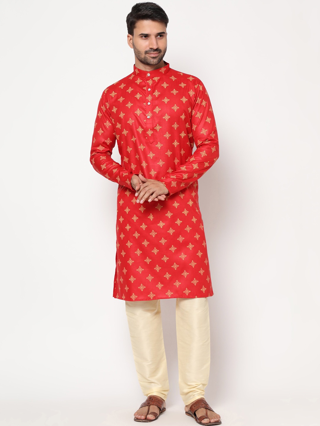

Peony Cotton Fab Men Red Ethnic Motifs Printed Kurta with Pyjamas