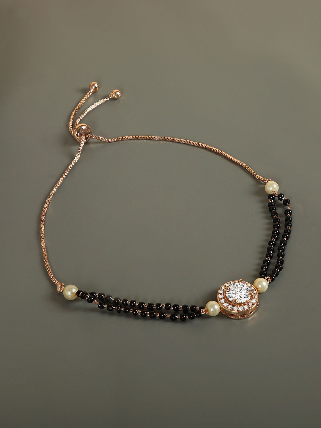 

ZINU Rose Gold-Plated & Black CZ Studded Mangalsutra