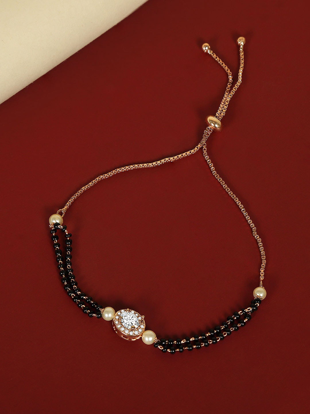

ZINU Rose Gold-Plating Stone-Studded & Beaded Mangalsutra