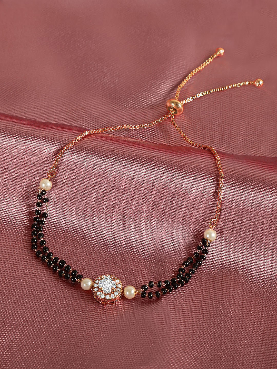

ZINU Women Rose Gold Plated Cubic Zirconia Studded Hand Mangalsutra