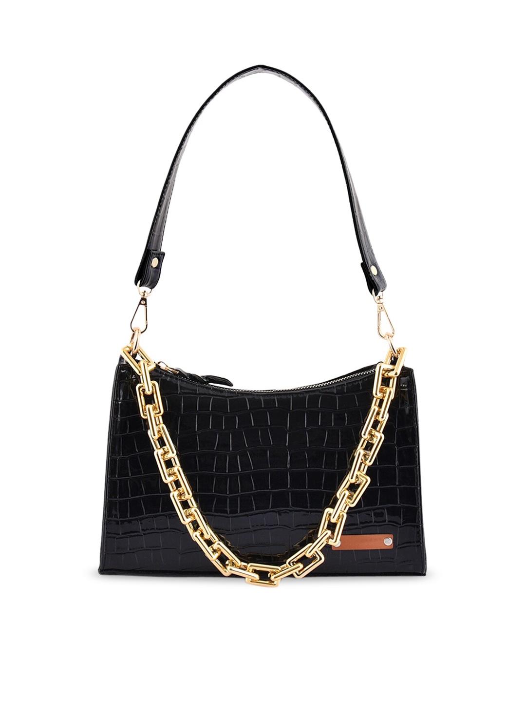 

Lychee bags Black PU Structured Handheld Bag with Tasselled
