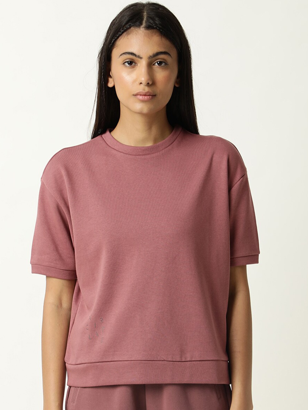 

ARTICALE Women Drop-Shoulder Sleeves Raw Edge Slim Fit T-shirt, Na