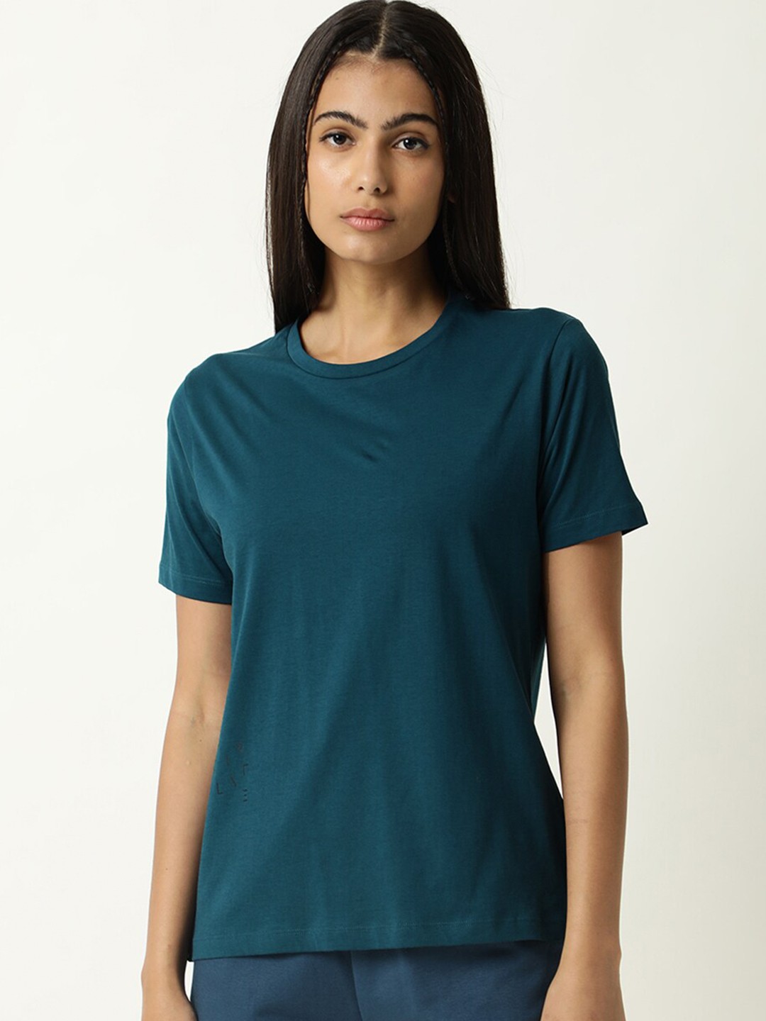 

ARTICALE Women Teal Pure Cotton Slim Fit T-shirt