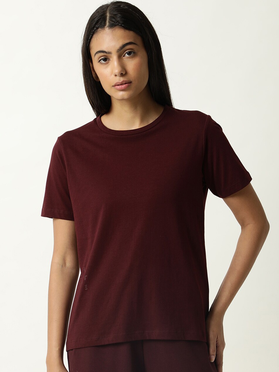 

ARTICALE Women Pure Cotton Raw Edge Slim Fit T-shirt, Na