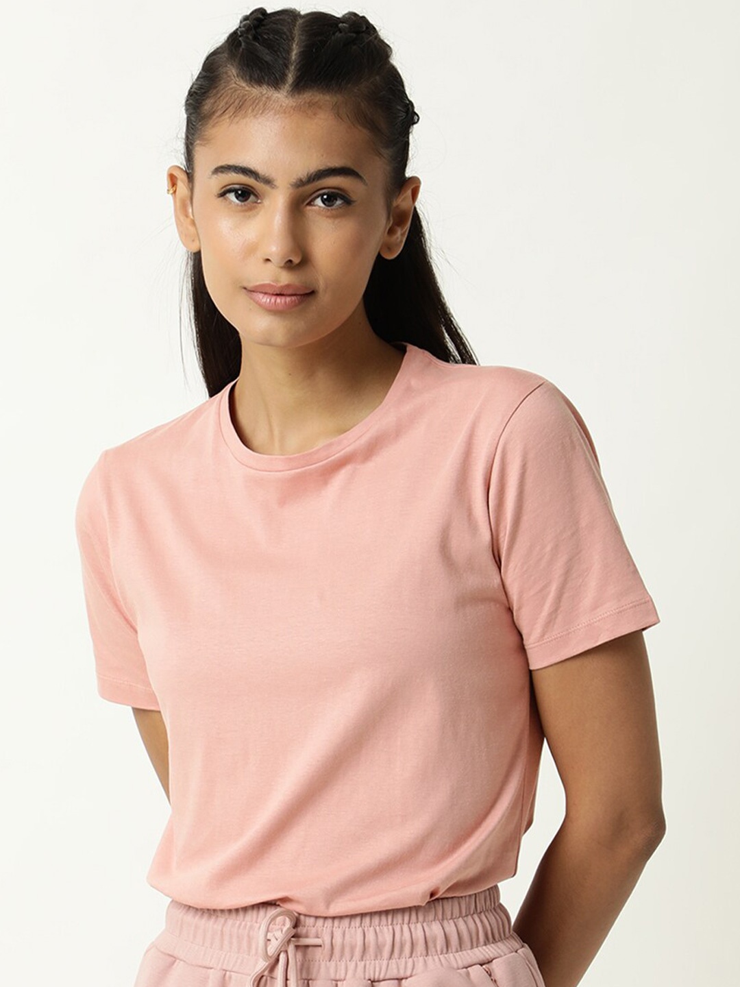 

ARTICALE Women V-Neck Extended Sleeves Pure Cotton Slim Fit T-shirt, Na