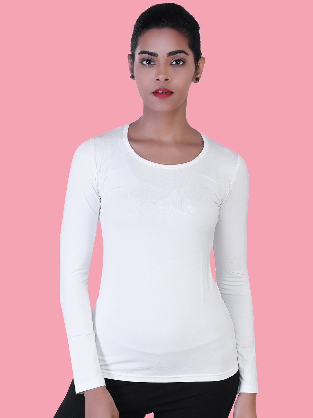 

LAASA SPORTS Women White Henley Neck Slim Fit Training or Gym T-shirt