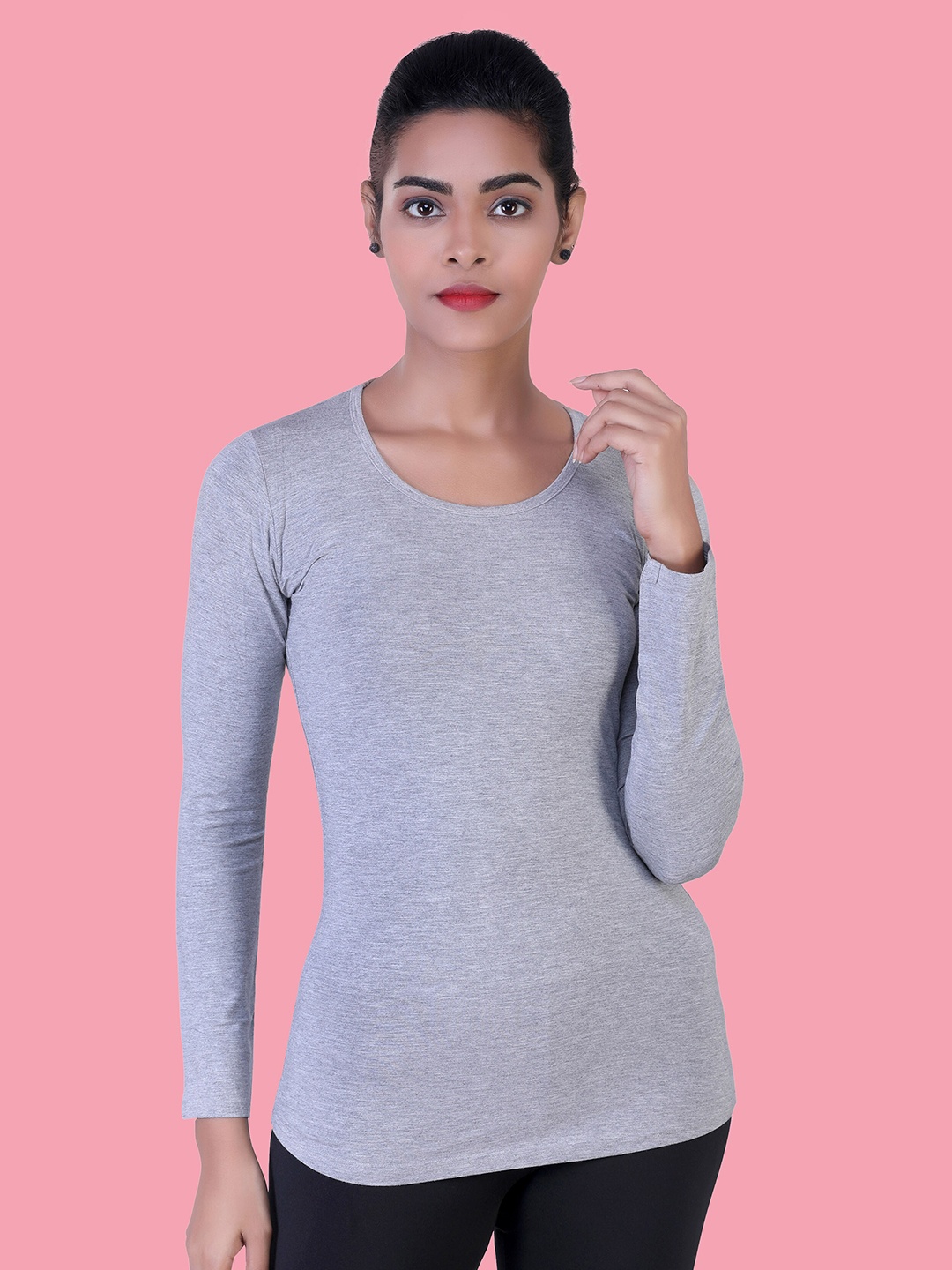 

LAASA SPORTS Women Grey Slim Fit Training or Gym T-shirt