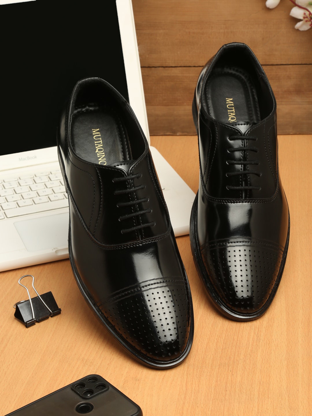 

MUTAQINOTI Men Black Solid Leather Formal Oxfords