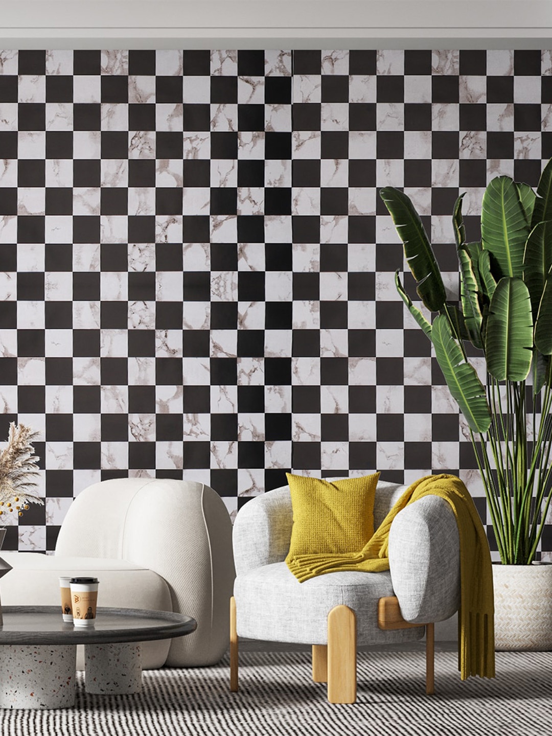 

Ispace White & Black Printed Self Adhesive and Waterproof Wallpaper