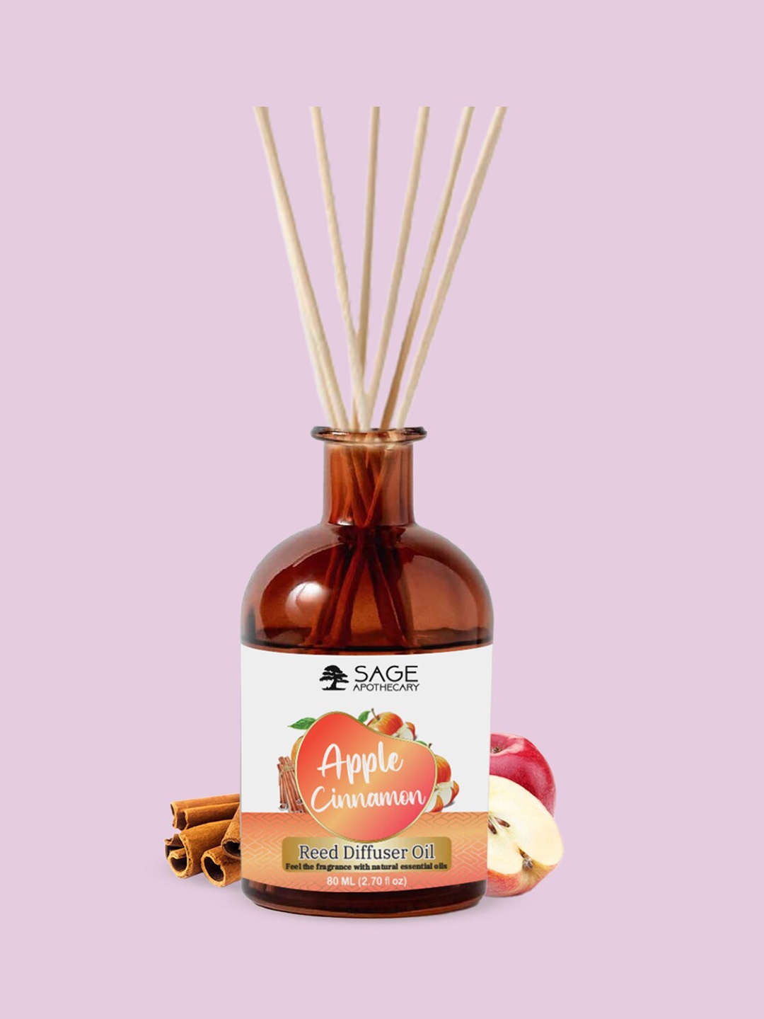 

SAGE APOTHECARY Apple Cinnamon Reed Diffuser Oil - 80ml, Beige