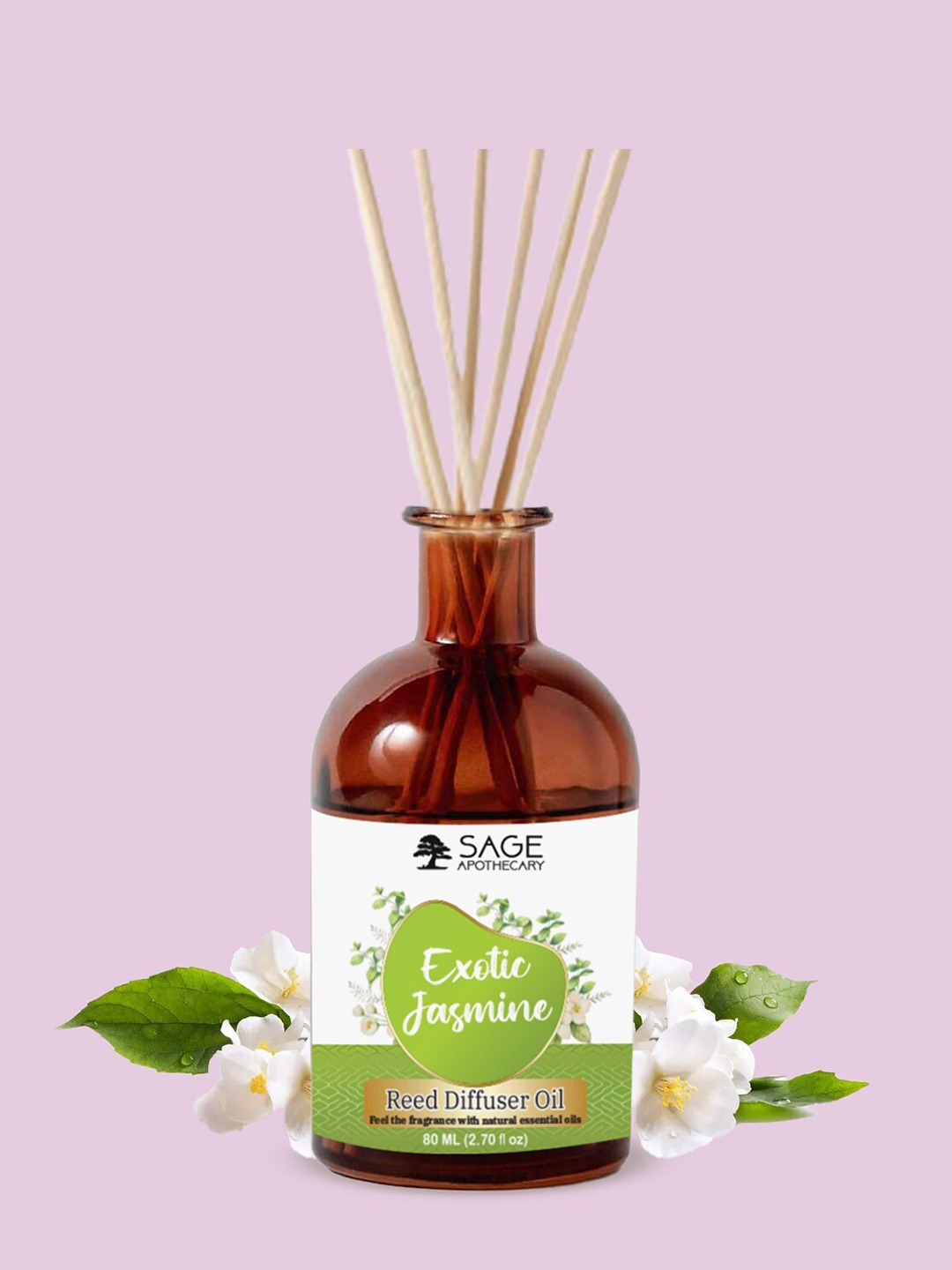 

SAGE APOTHECARY Exotic Jasmine Reed Diffuser Oil - 80ml, Green