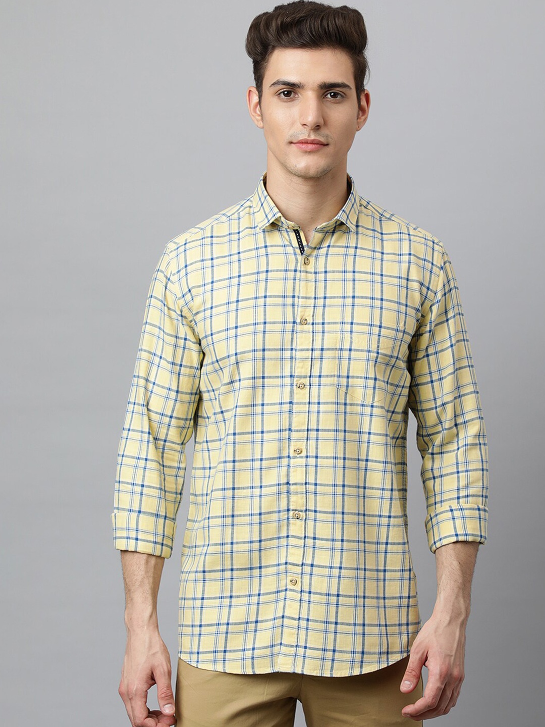 

Richlook Men Yellow Slim Fit Tartan Checks Checked Casual Shirt