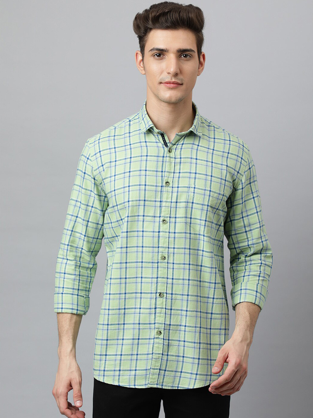 

Richlook Men Green Slim Fit Tartan Checks Checked Casual Shirt