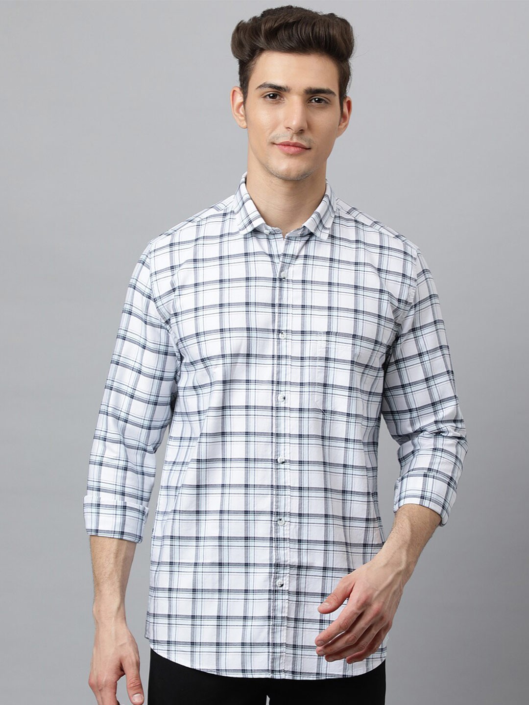 

Richlook Men White Slim Fit Checked Casual Shirt