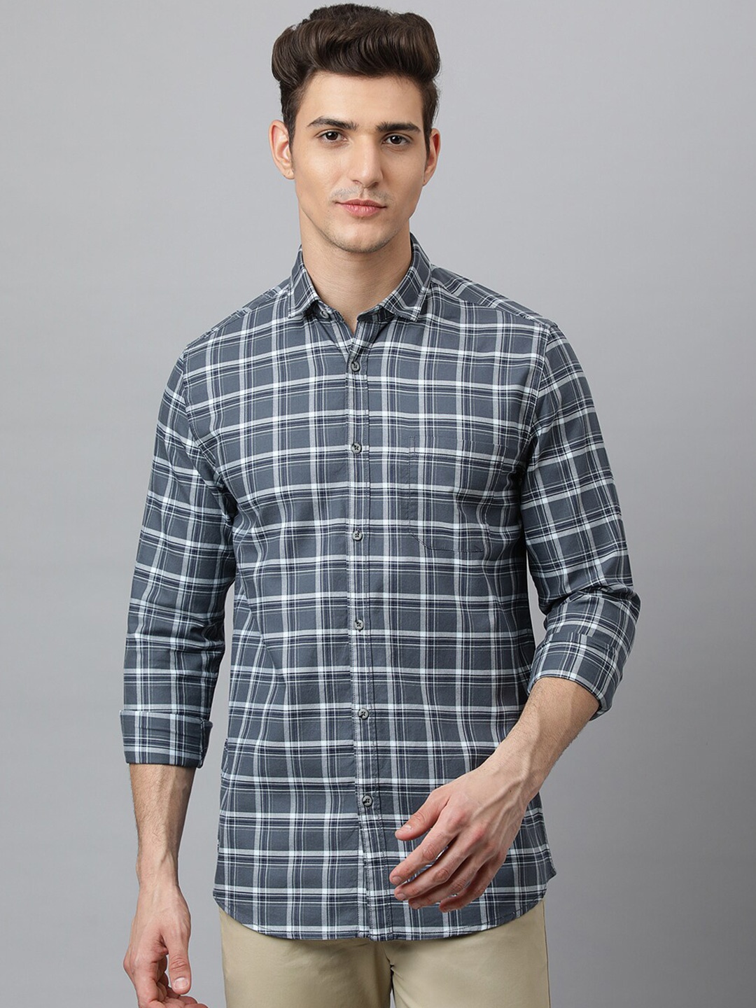 

Richlook Men Grey Slim Fit Checked Casual Shirt