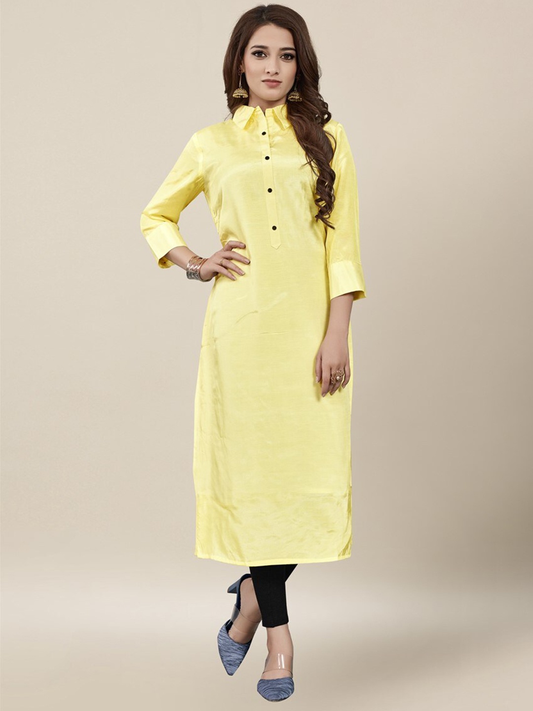 

Vedic Yellow & Yellow Shirt Collar Kurti