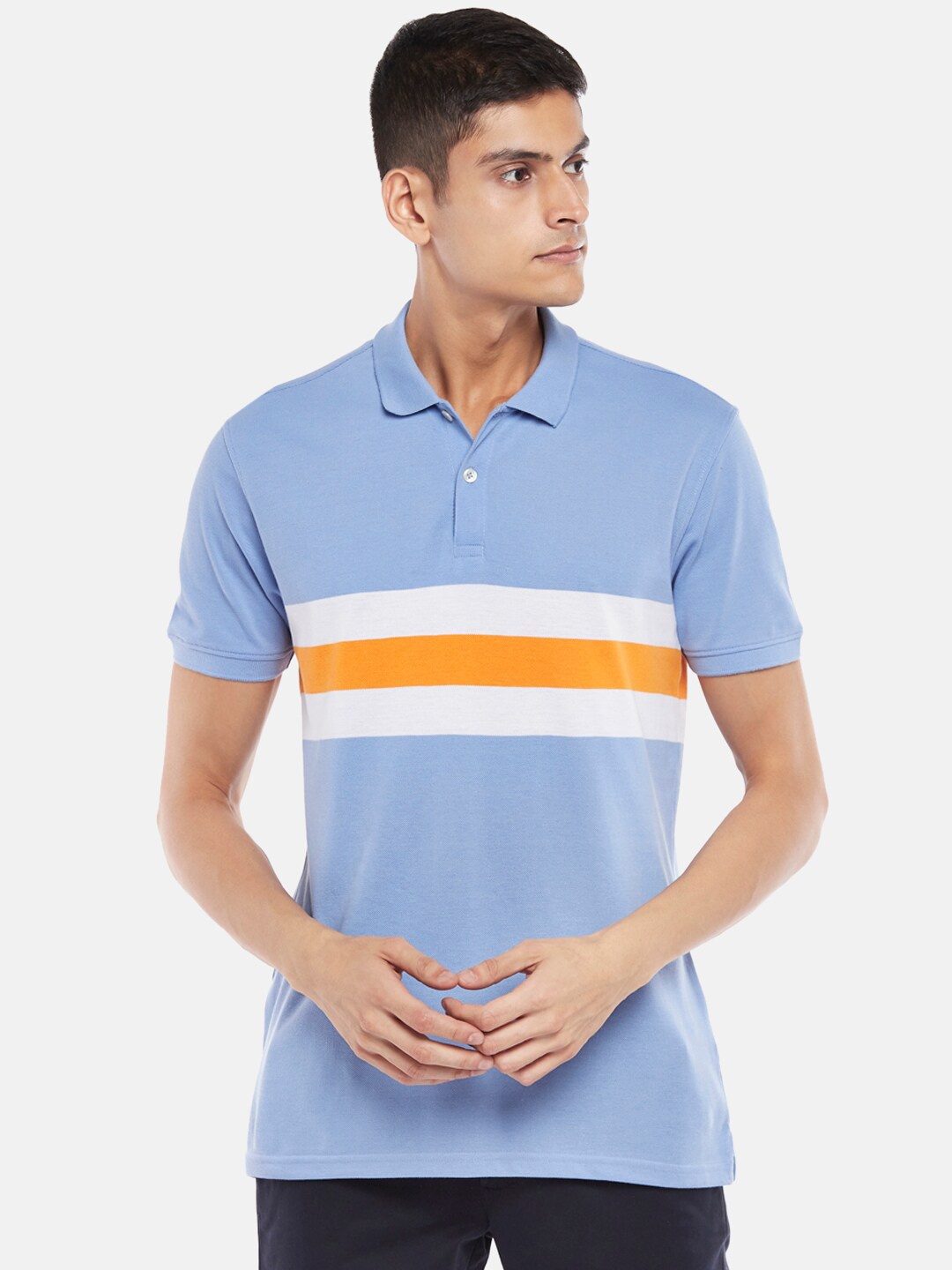 

BYFORD by Pantaloons Men Blue Polo Collar Applique Slim Fit Outdoor T-shirt