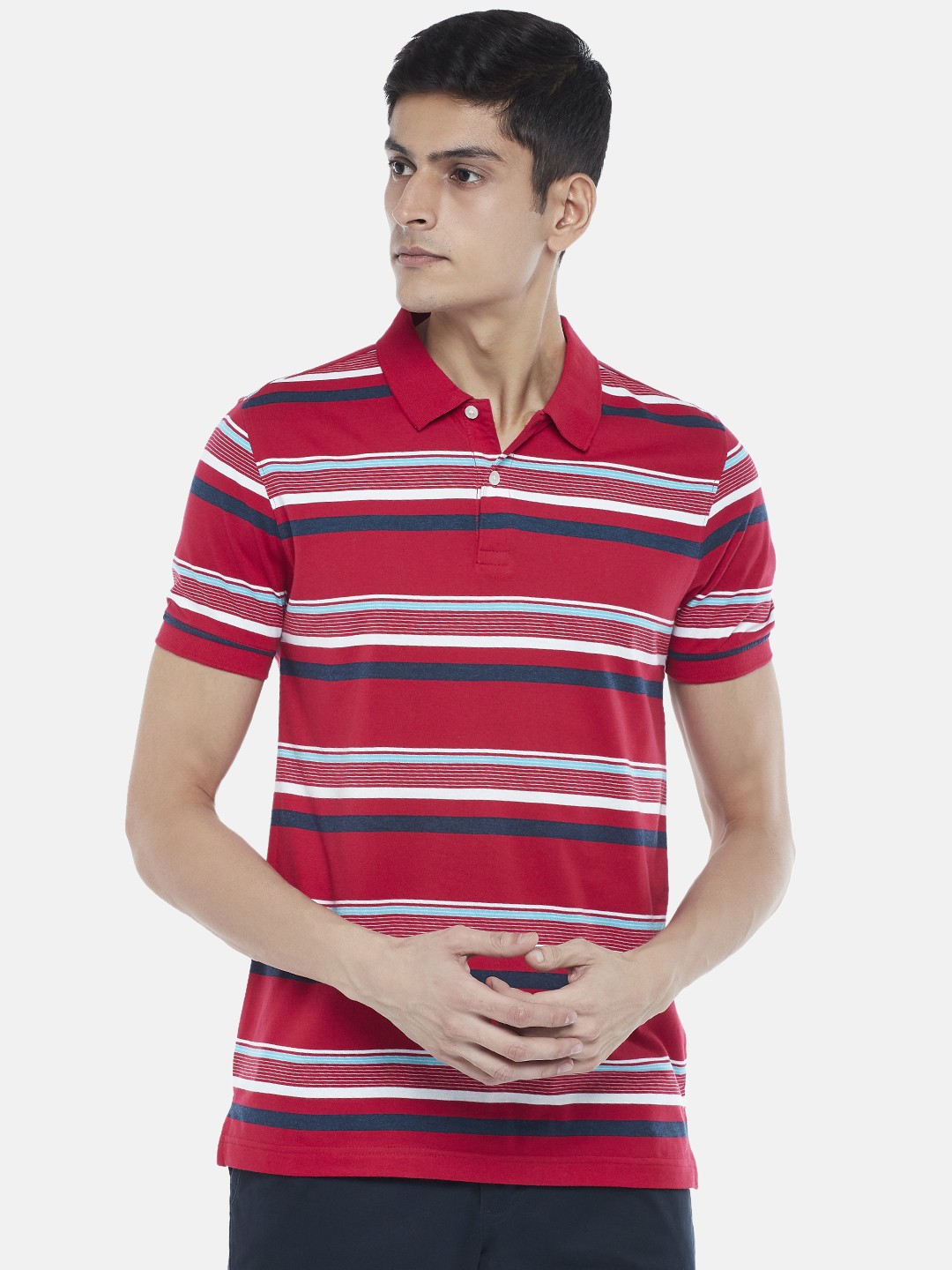 

BYFORD by Pantaloons Men Red & carmine Striped Polo Collar Slim Fit Outdoor T-shirt