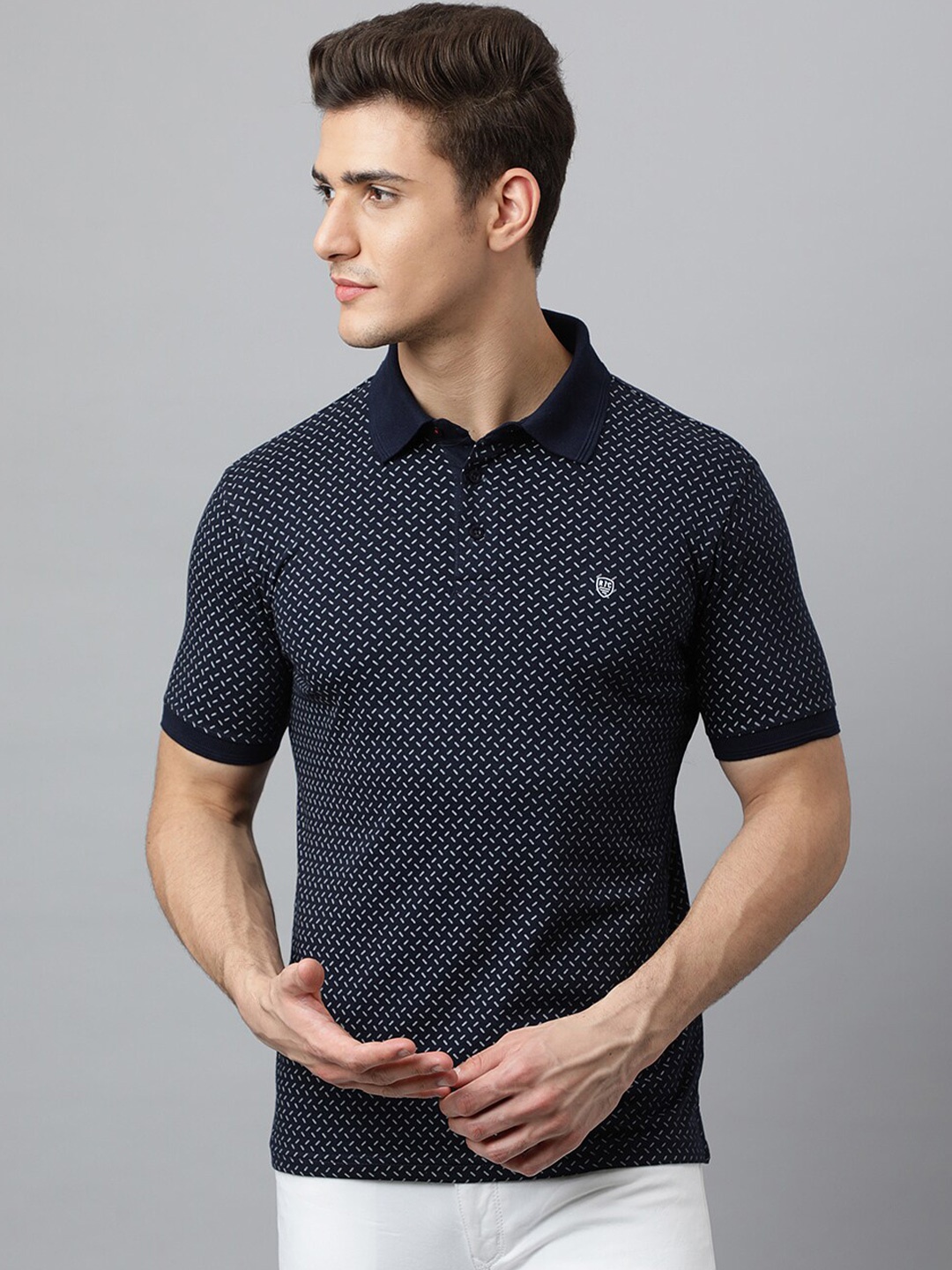 

Richlook Men Navy Blue Printed Polo Collar T-shirt